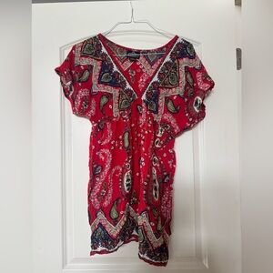 Angie Red Paisley Women's Mini Dress or Tunic Top Size L